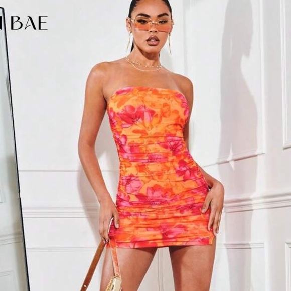 Tropical Orange & Pink Mini Dress - Picture 1 of 7